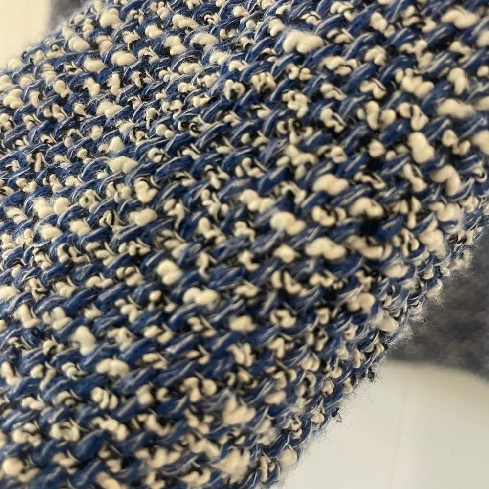 Talbots Open Front Waterfall Blazer Jacket Blue Tweed Boucle Cotton Size Large - Picture 12 of 15